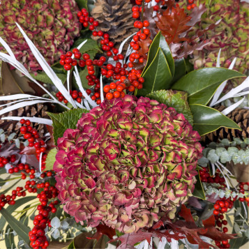 Jarrón navideño grande | Flores, verdes y piñas
