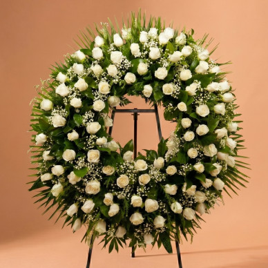 Compra Corona de Roses Blanques a Barcelona | Flors per a Difunts